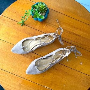Beige lace up flats by BCBG size 8